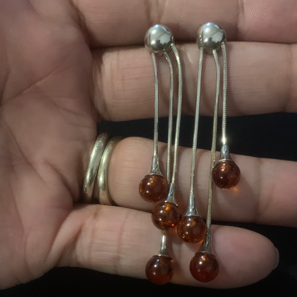 Vintage Sterling Silver and Amber Dangle Earrings